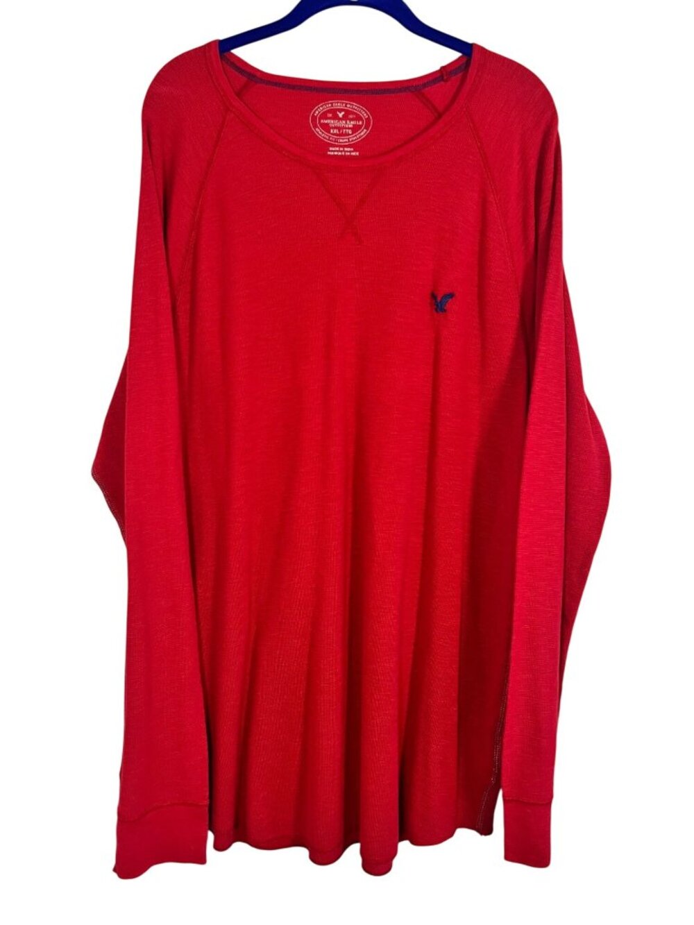 American Eagle Waffle Knit Henley Red 2XL Y2K Preppy Festive Grunge Skater Retro